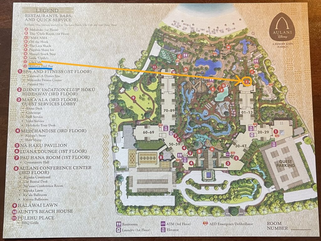 Ulu Cafe location to Aulani Adults Only Pool