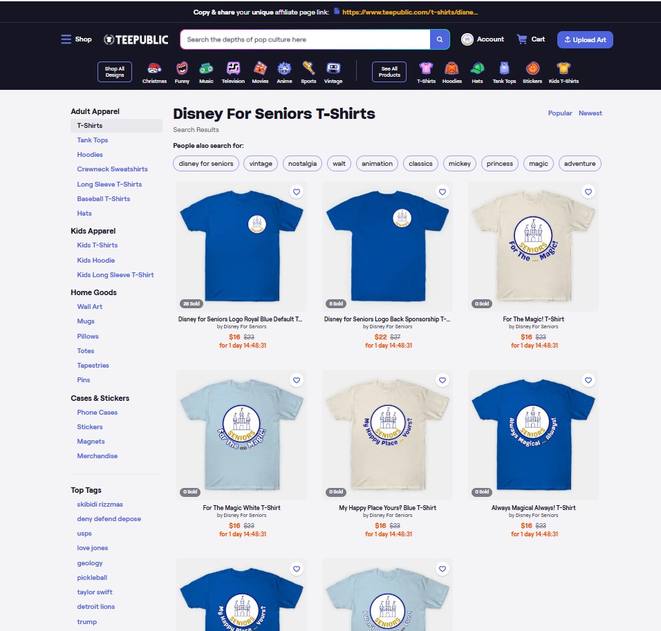 Disney for Seniors t-shirts