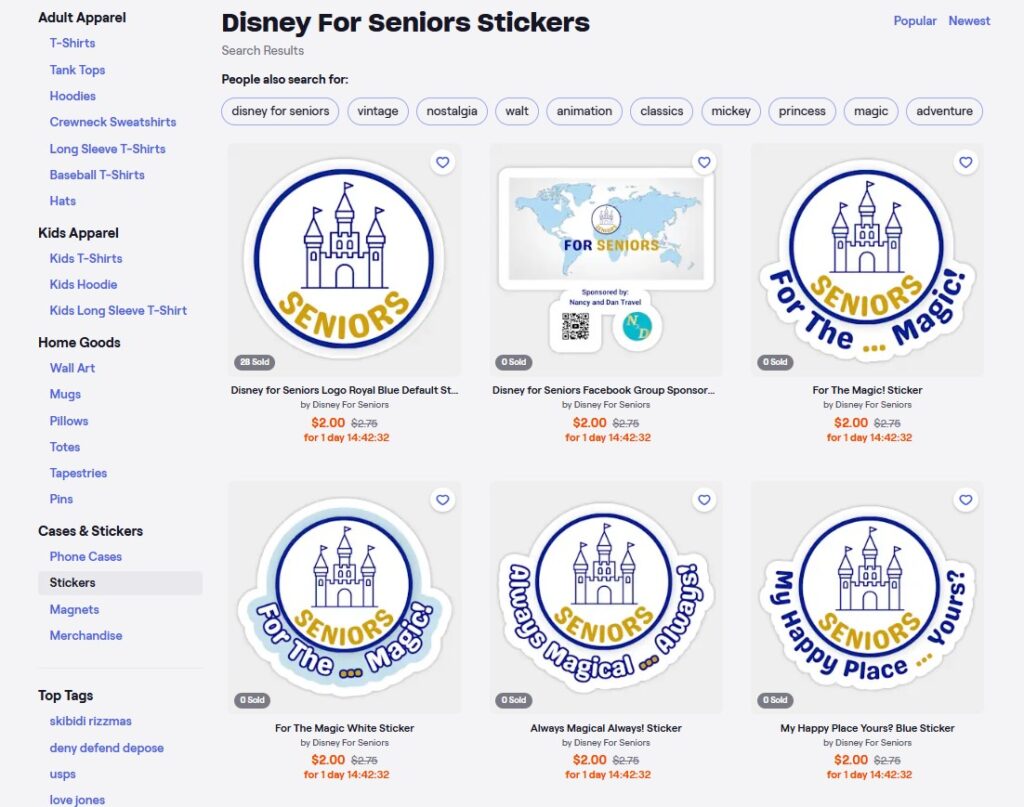 Magnets and Stickets for senior Disney fans