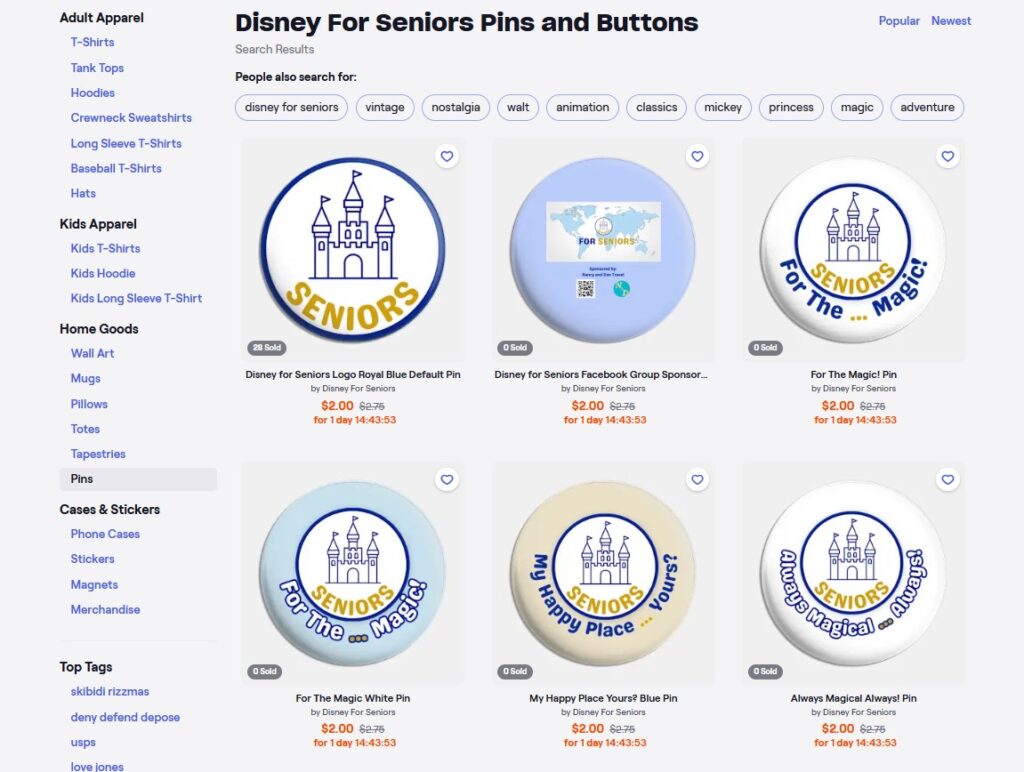 Buttons for Disney seniors